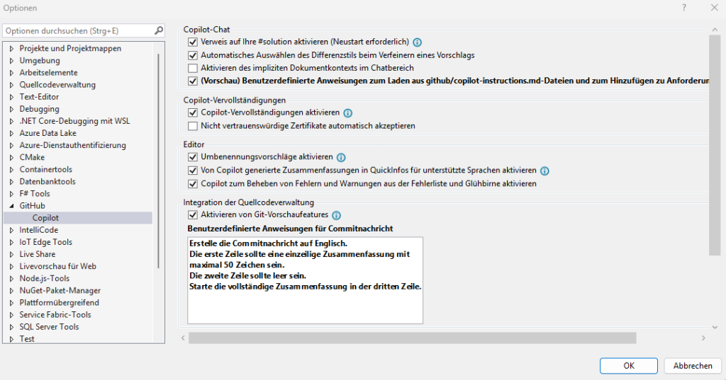GitHub Copilot: Commitnachrichten in Visual Studio