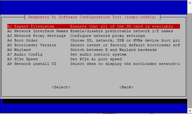 Raspberry Pi Configuration Expand Filesystem Option