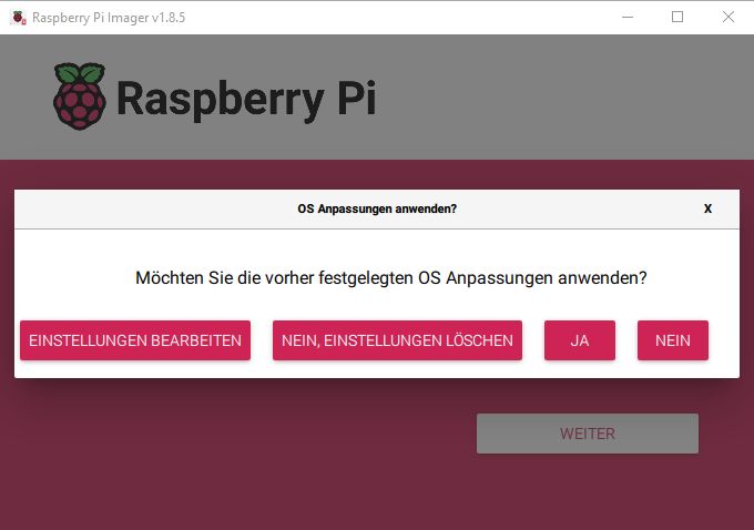Raspberry Pi Imager OS Anpassungen bearbeiten